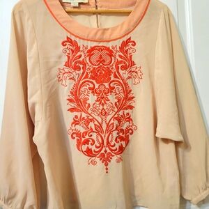 Champagne & Strawberry Medium Embroidered Blouse